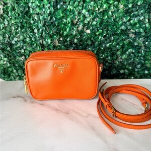 Prada Orange Saffiano Leather Crossbody Bag